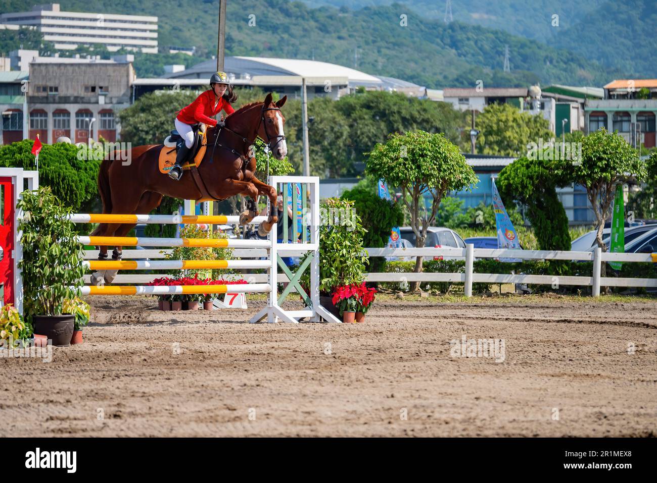 Taiwan, MAR 22 2013 - Sunny view of the equestrian in The National Games Stock Photo