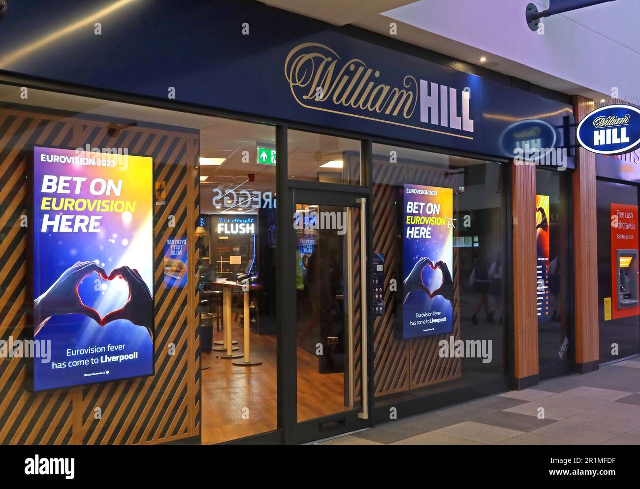 Bet now on Eurovision, William Hill betting shop, Unit 7, Ranelagh St, Central Station, Liverpool, Merseyside, England, UK,  L1 1JT Stock Photo