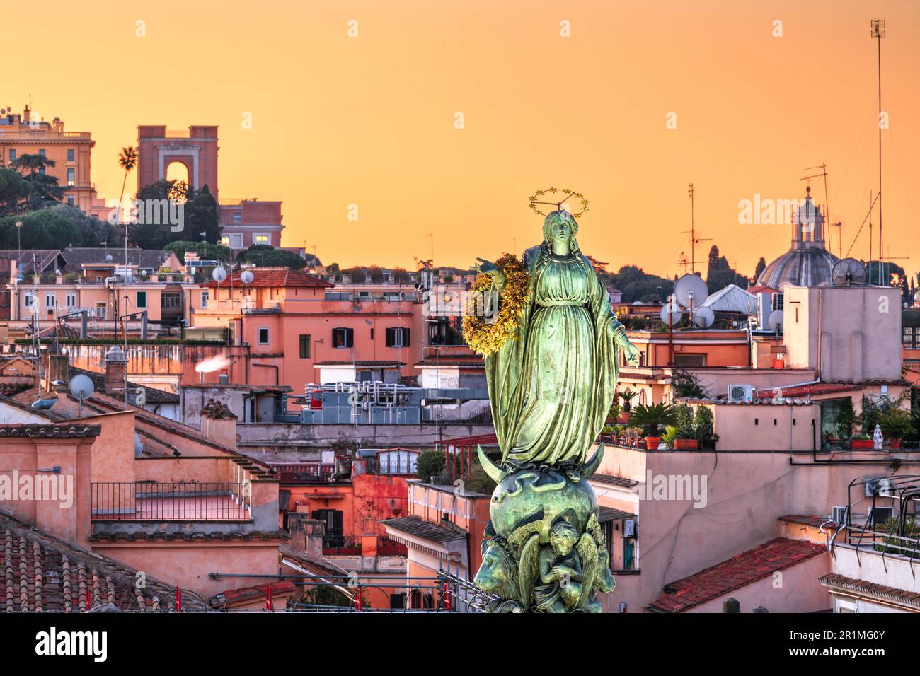 Column of the Immaculate Conception in Rome, Italy at dusk. Stock Photo