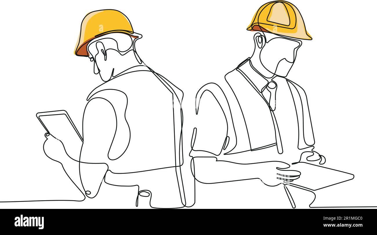 construction manager and engineer working on building site. Vector ...
