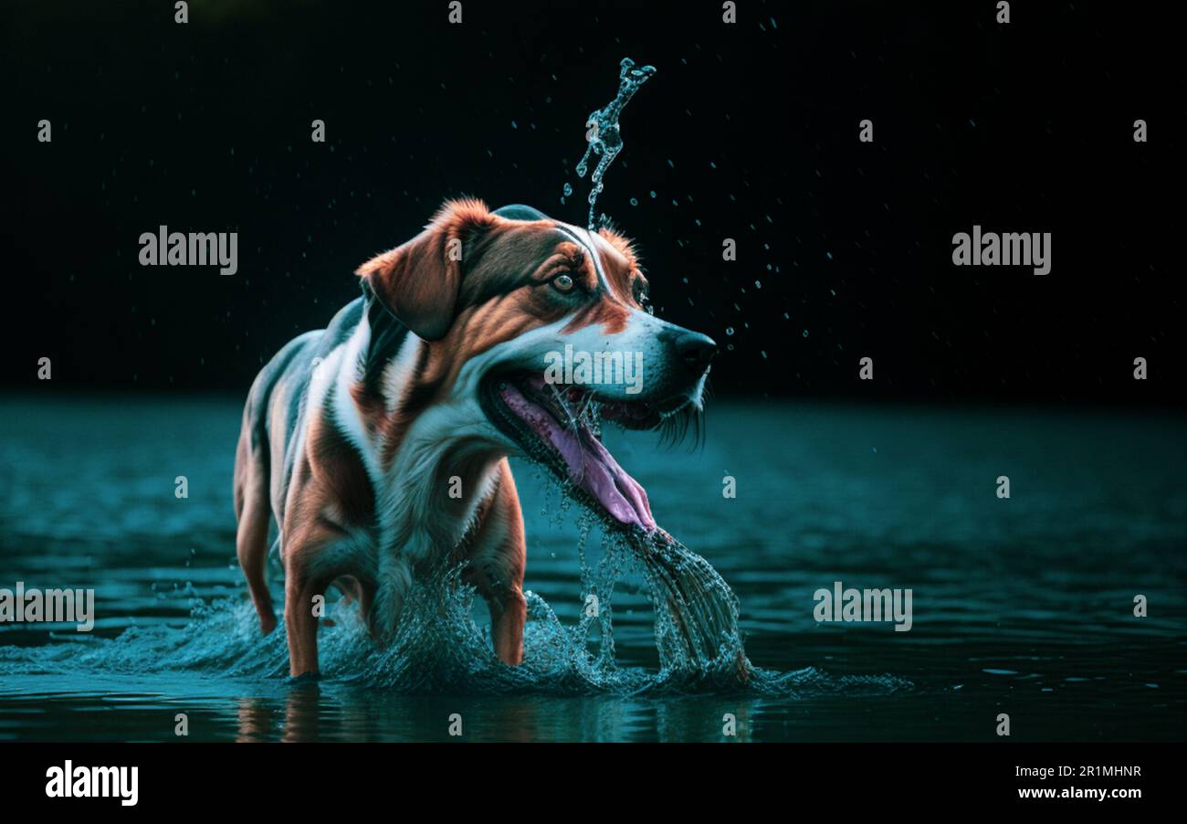 thirsty dog licking the water Ai genrative Stock Photo Alamy