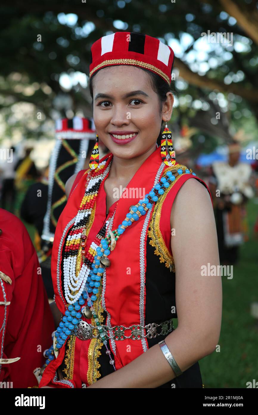 A beautiful Bidayuh lass in her traditional dress, Kuching, Sarawak