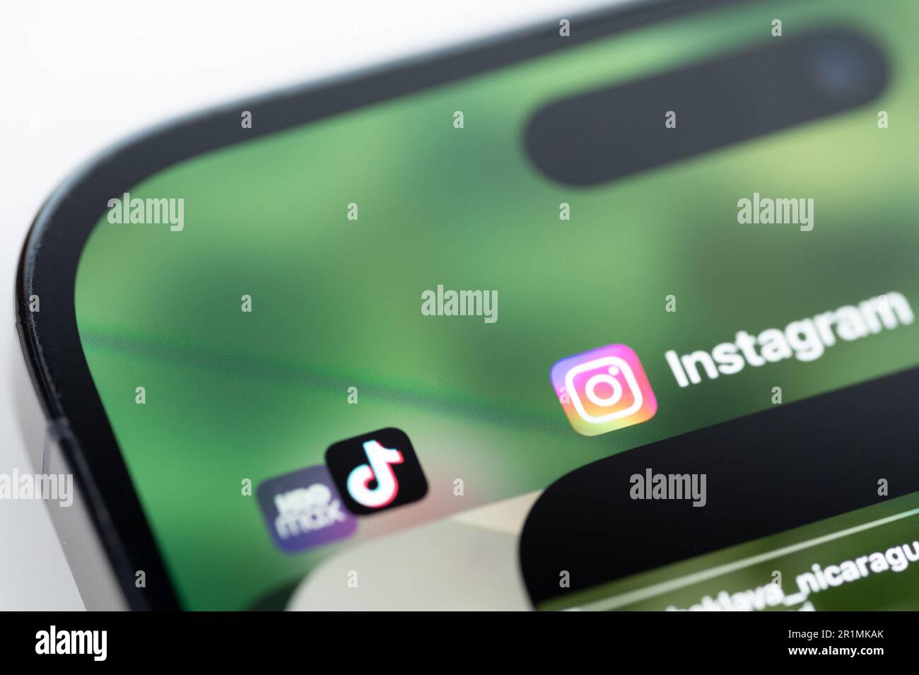 New york, USA - May 14, 2023: Windows of apps in iphone screen macro close up view Stock Photo