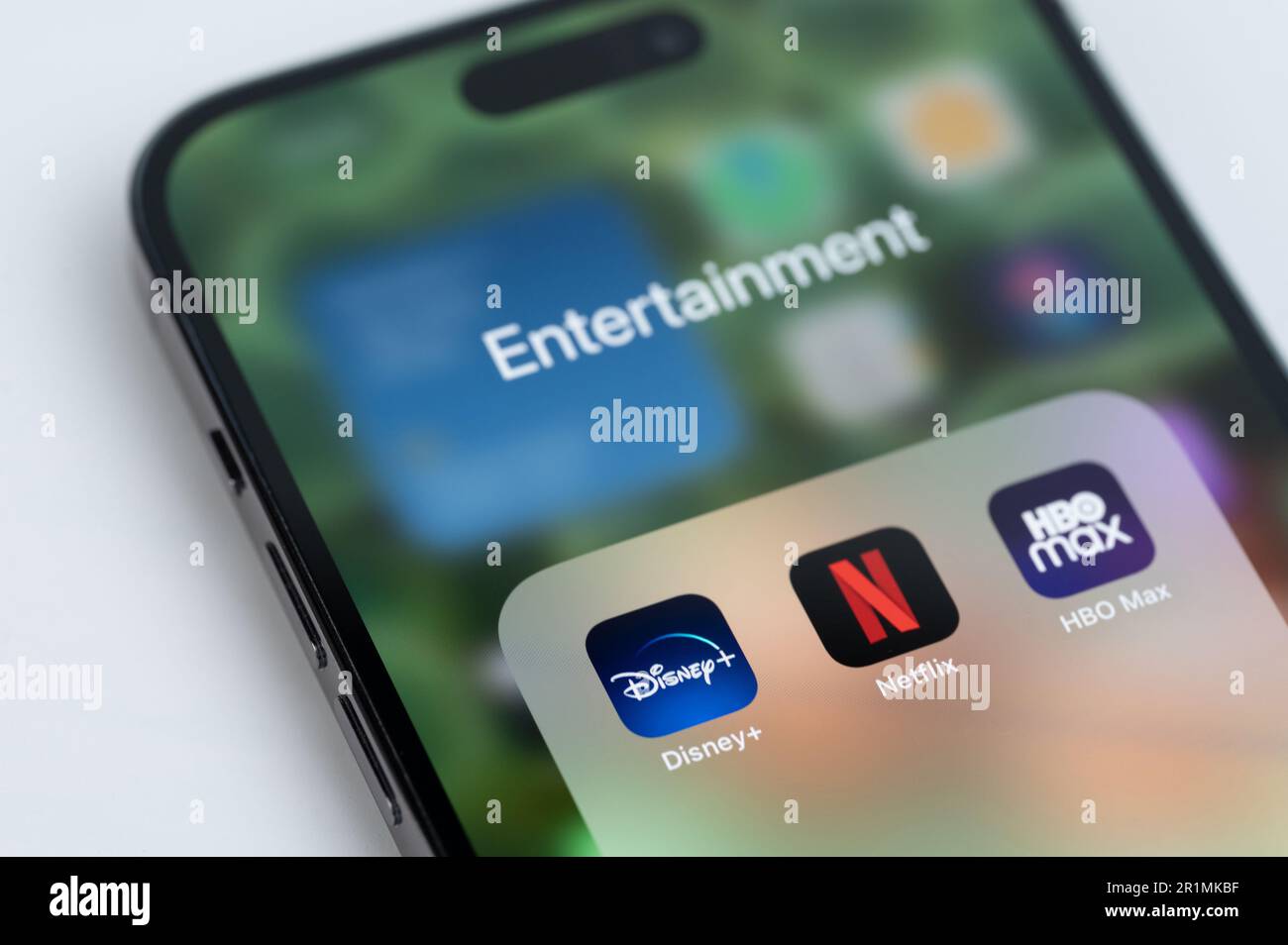 New york, USA - May 14, 2023: Video streaming app on iphone menu close up on smartphone screen Stock Photo