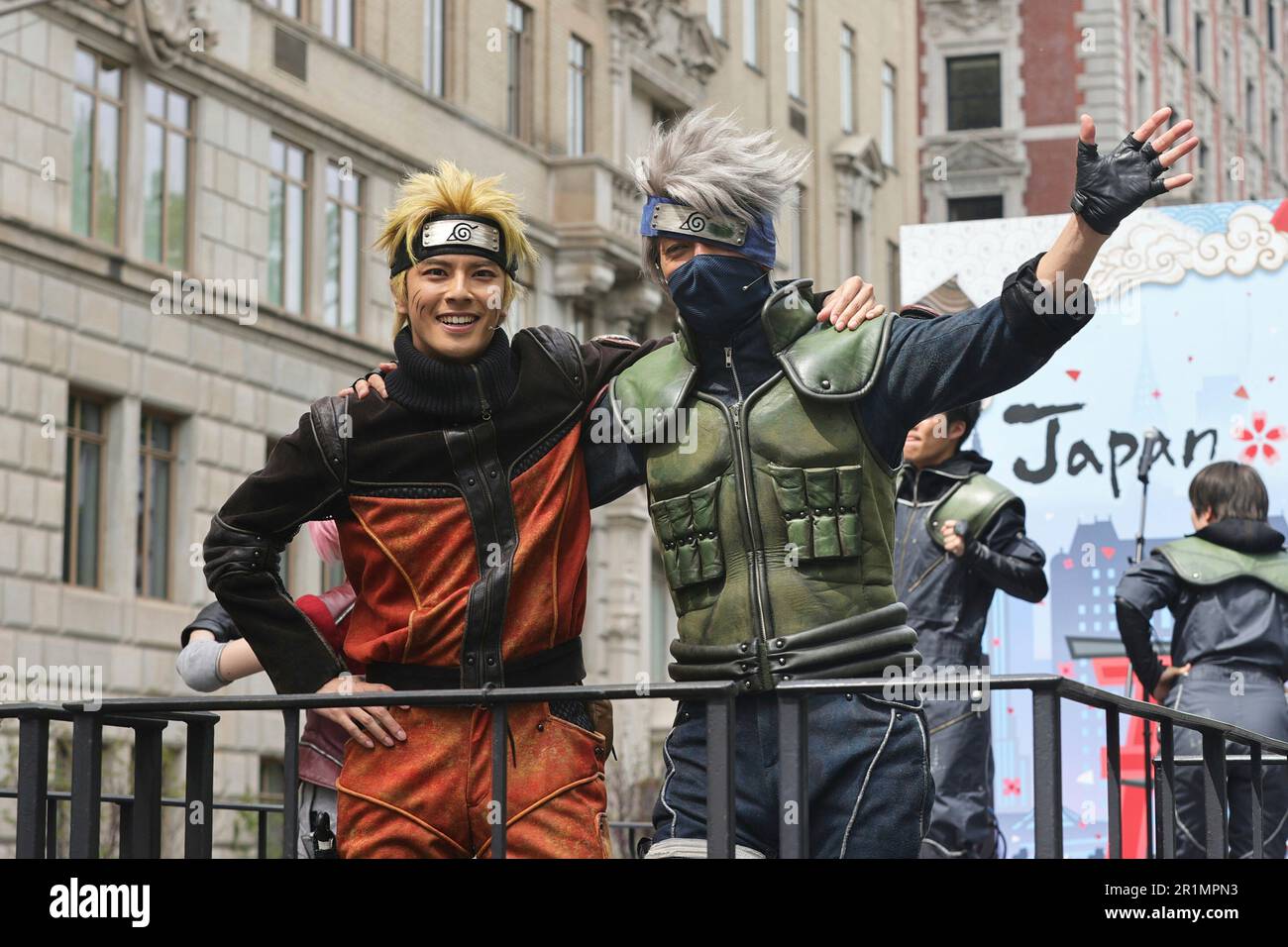 New York City. 13th May, 2023. Central Park West, New York, USA, May 13, 2023 - NARUTO Cast members Naruto Uzumaki, Sakura Haruno, Sasuke Uchiha marches at the Second Japanese Parade on Saturday, May 13, 2023 in New York City. Credit: Luiz Rampelotto/EuropaNewswire/dpa/Alamy Live News Stock Photo