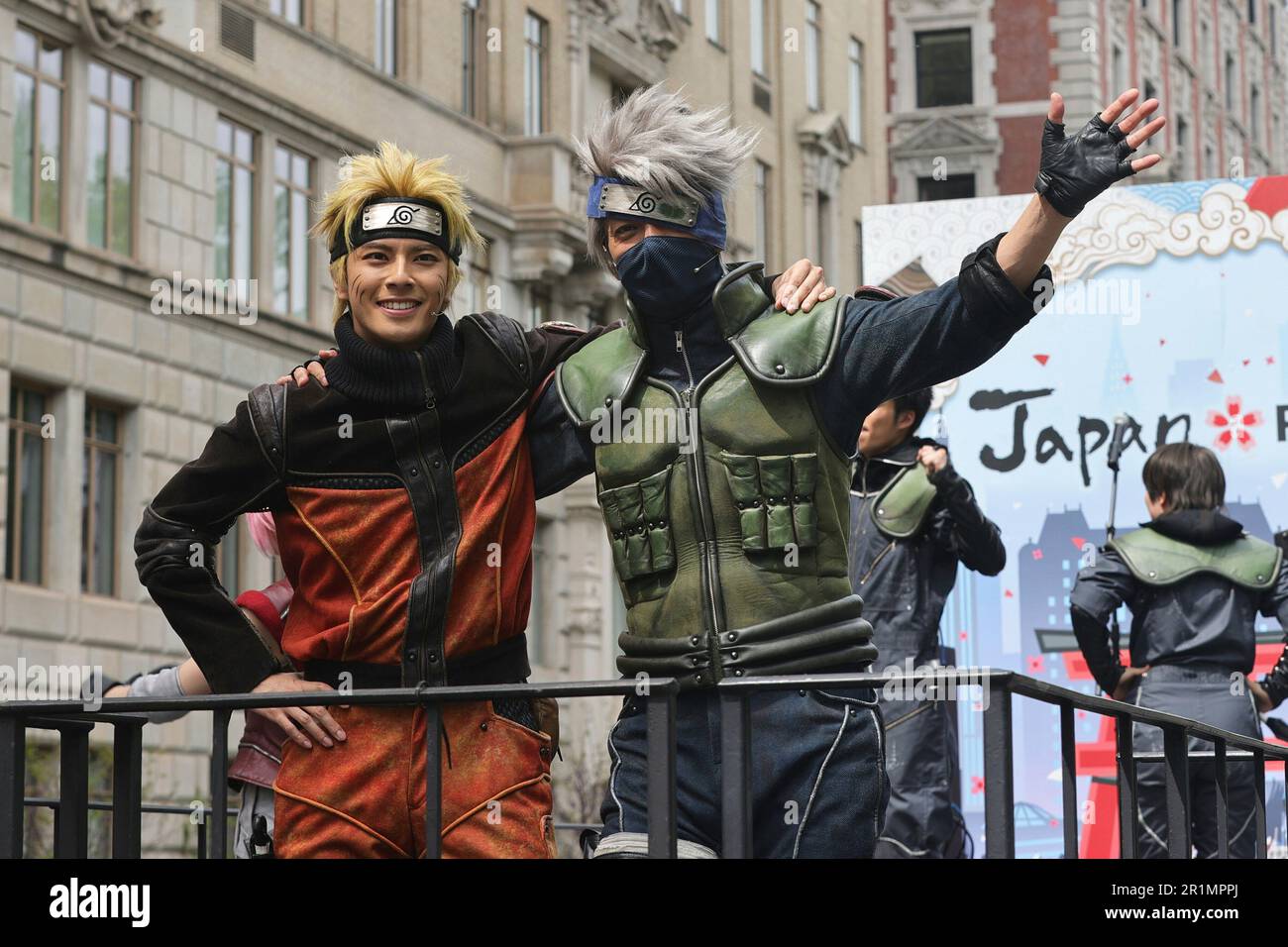 New York City. 13th May, 2023. Central Park West, New York, USA, May 13, 2023 - NARUTO Cast members Naruto Uzumaki, Sakura Haruno, Sasuke Uchiha marches at the Second Japanese Parade on Saturday, May 13, 2023 in New York City. Credit: Luiz Rampelotto/EuropaNewswire/dpa/Alamy Live News Stock Photo