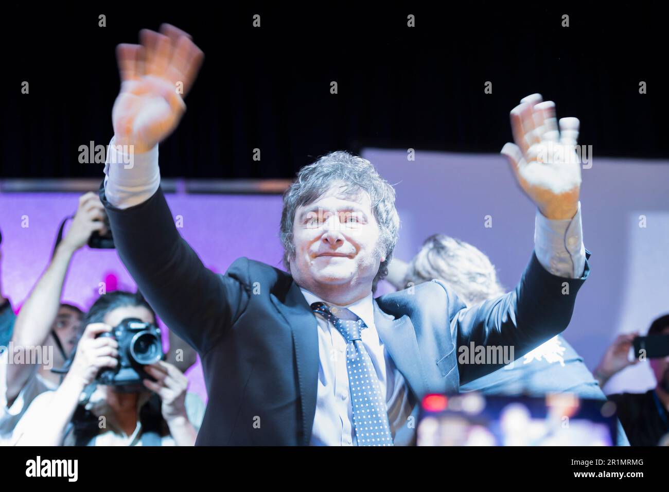 Buenos Aires, Argentina. 14th May 2023. Presidential candidate Javier Milei presented his book El fin de la inflación (The End of Inflation) at the 47th International Book Fair. (Credit: Esteban Osorio/Alamy Live News) Stock Photo