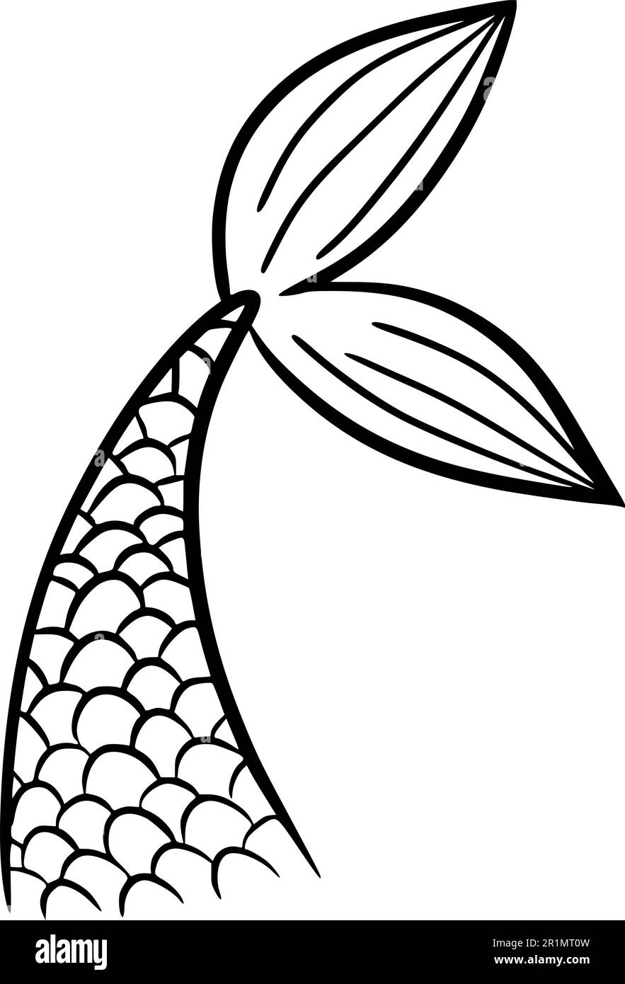Mermaid tail cute vector black contour marine tale girl element Stock