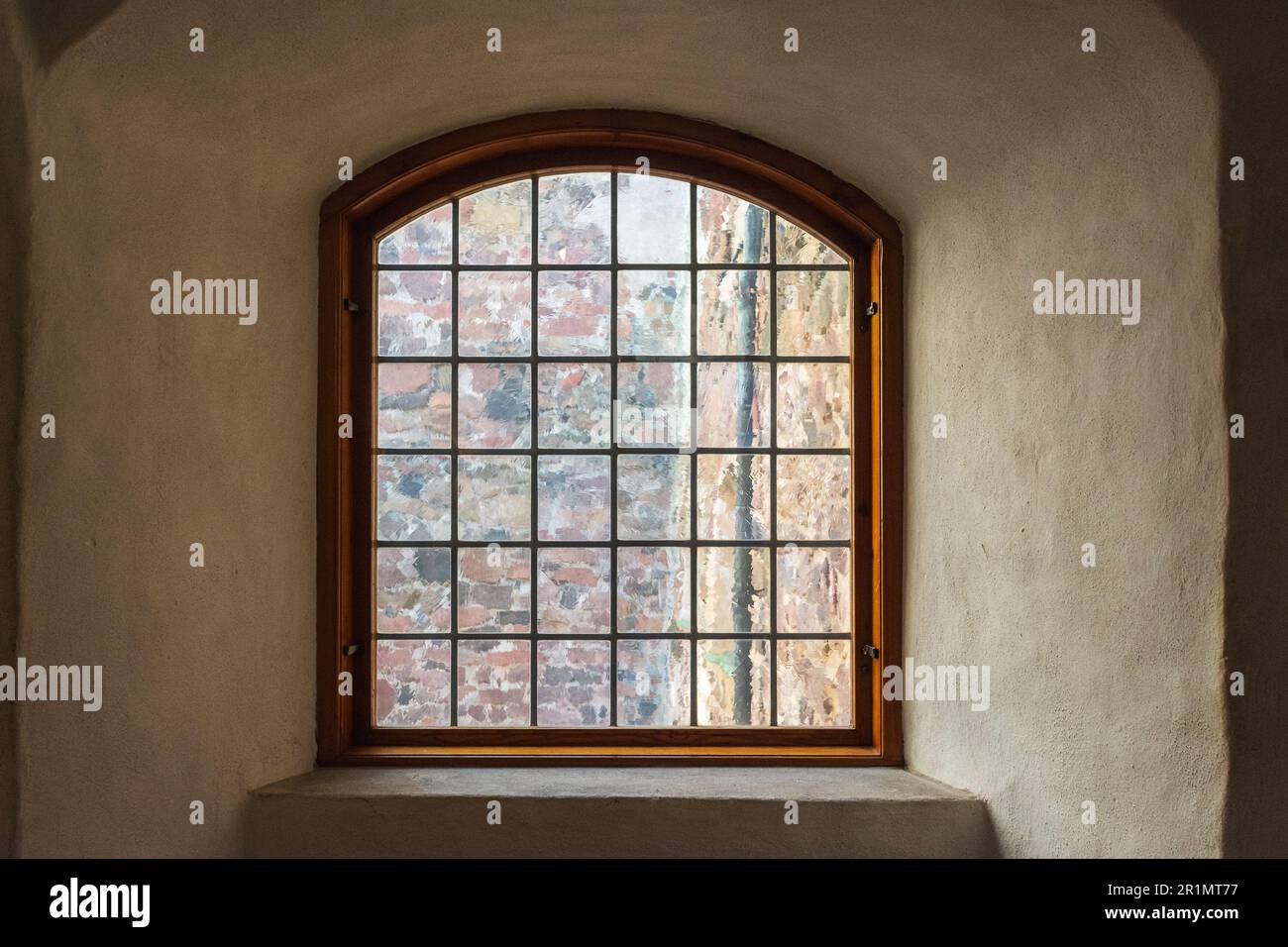 Glass windows made of old uneven crown glass in medieval Turku castle ...