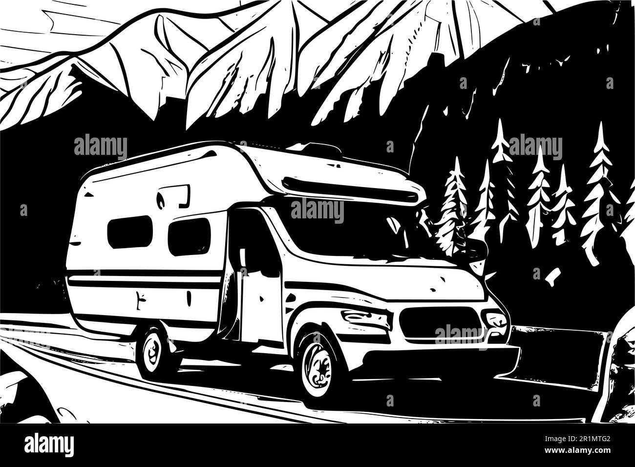 Vector image of a camper van on a mountain road Stock Vector Image ...