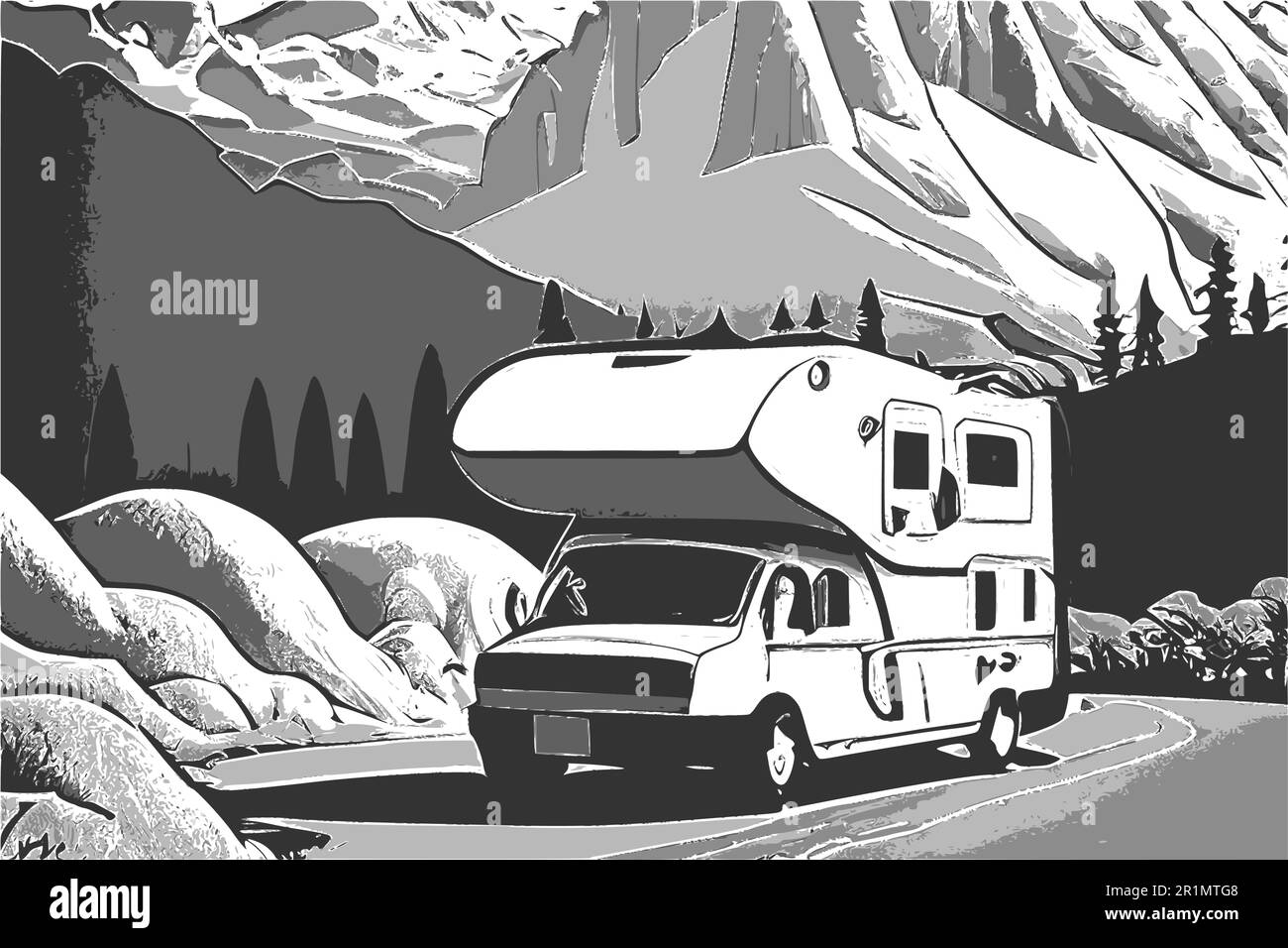 Vector image of a camper van on a mountain road Stock Vector Image ...