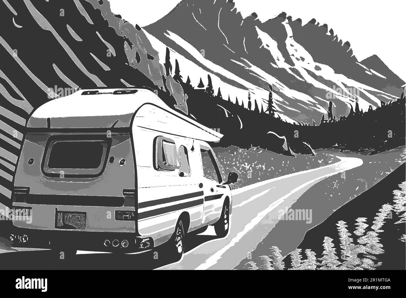Vector image of a camper van on a mountain road Stock Vector Image ...