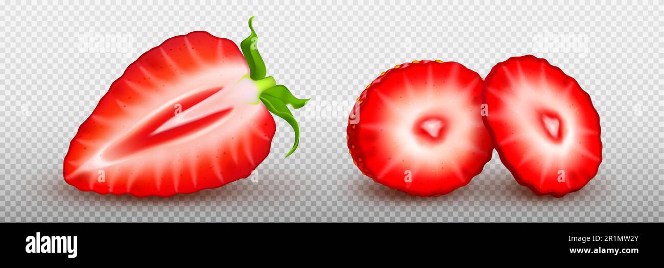 3d realistic isolated red strawberry fruit slice on transparent ...