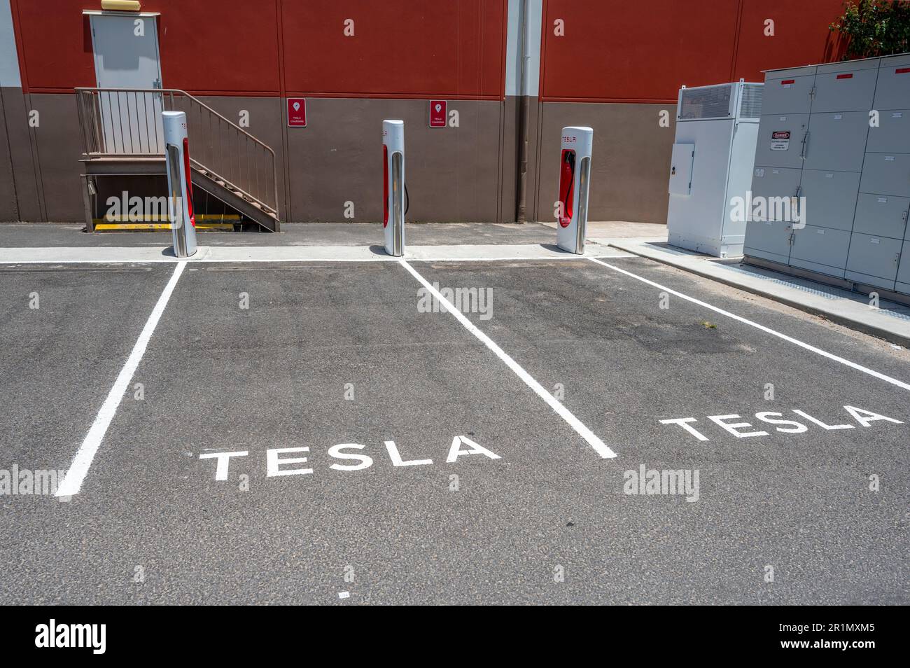 Tesla EV charging station in the Coles car park, Tenterfield, new south