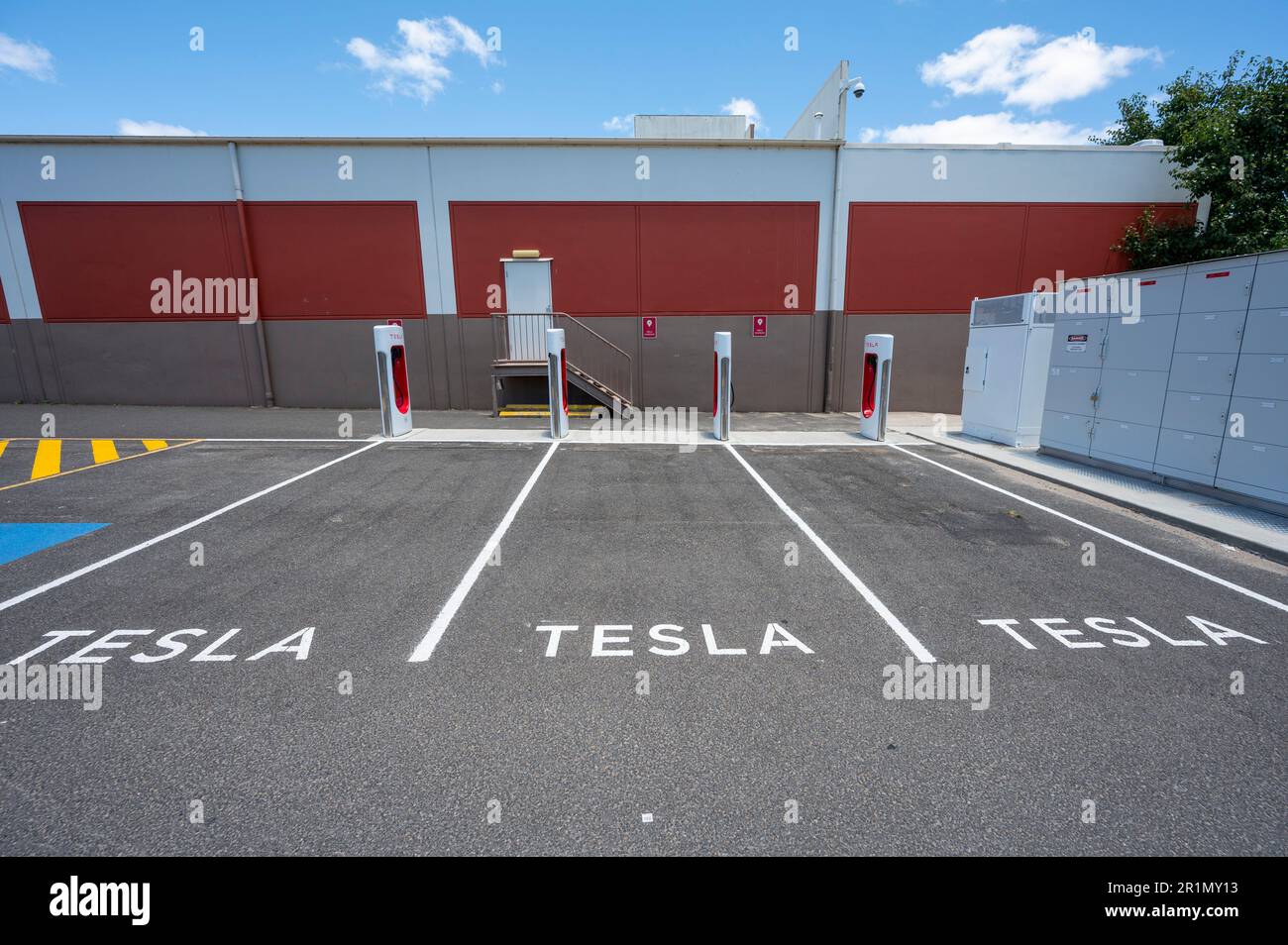 Tesla EV charging station in the Coles car park, Tenterfield, new south