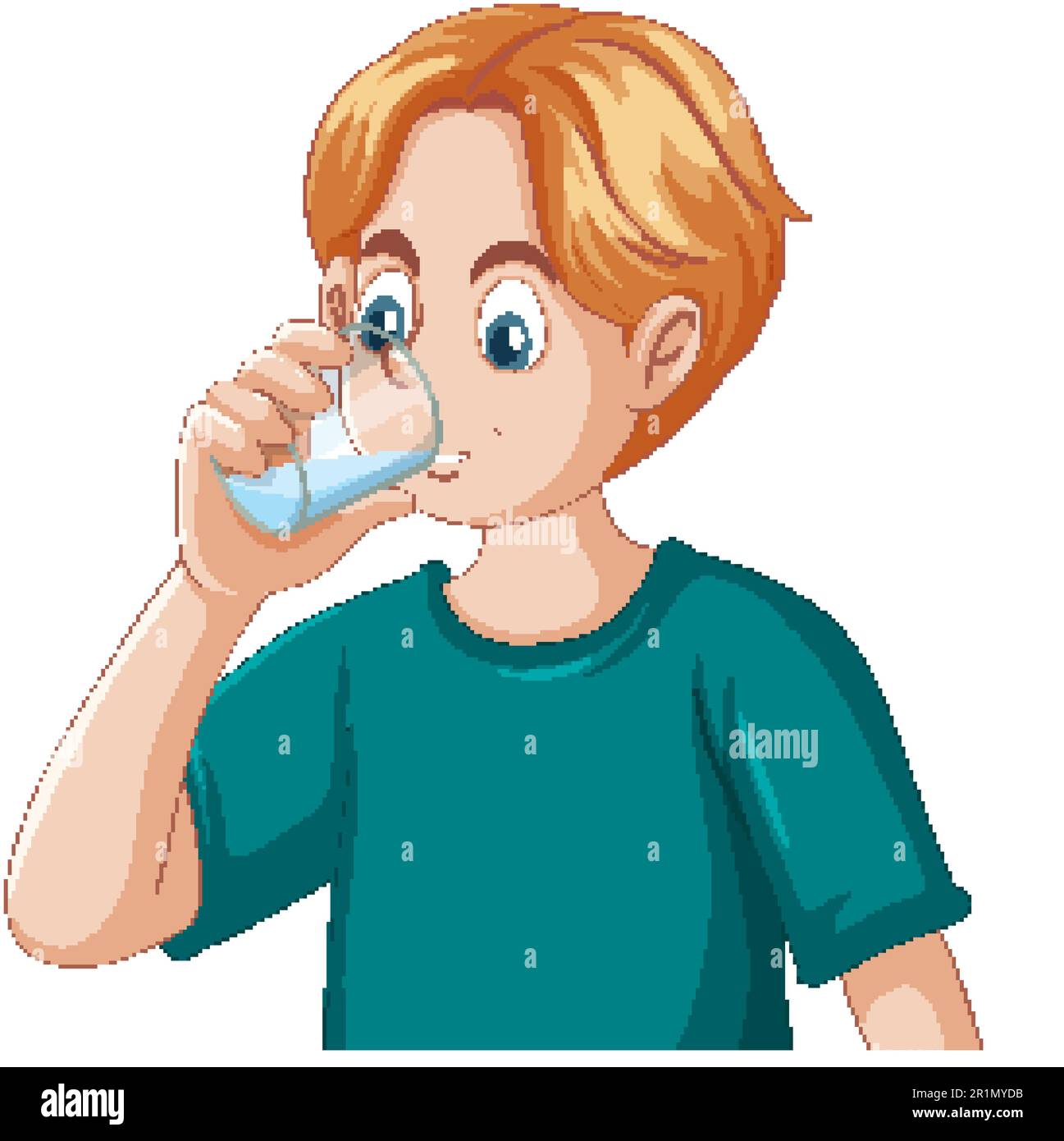 Teenage Boy Drinking Water from Glass illustration Stock Vector