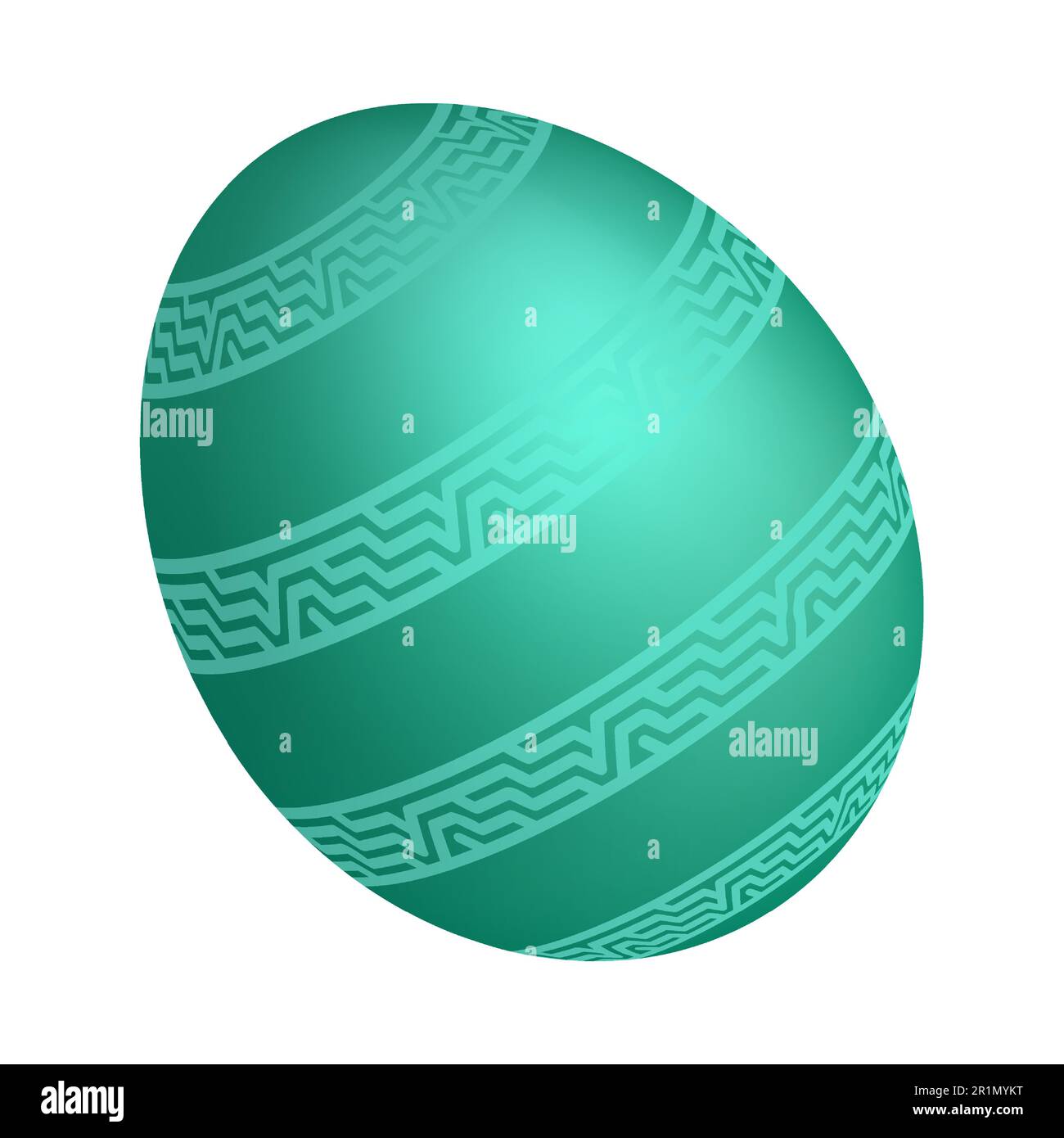 Festive holiday Easter egg. Realistic mother of pearl shiny egg decorated with green turquoise ornament. Realistic 3d vector isolated on white backgro Stock Vector