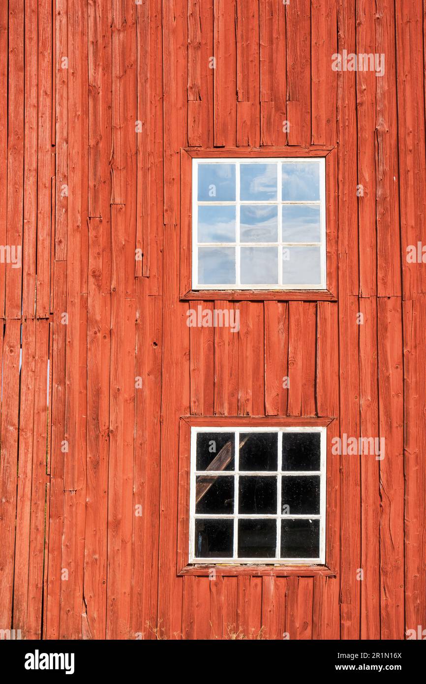 Colourful red wall on a barn Stock Photo