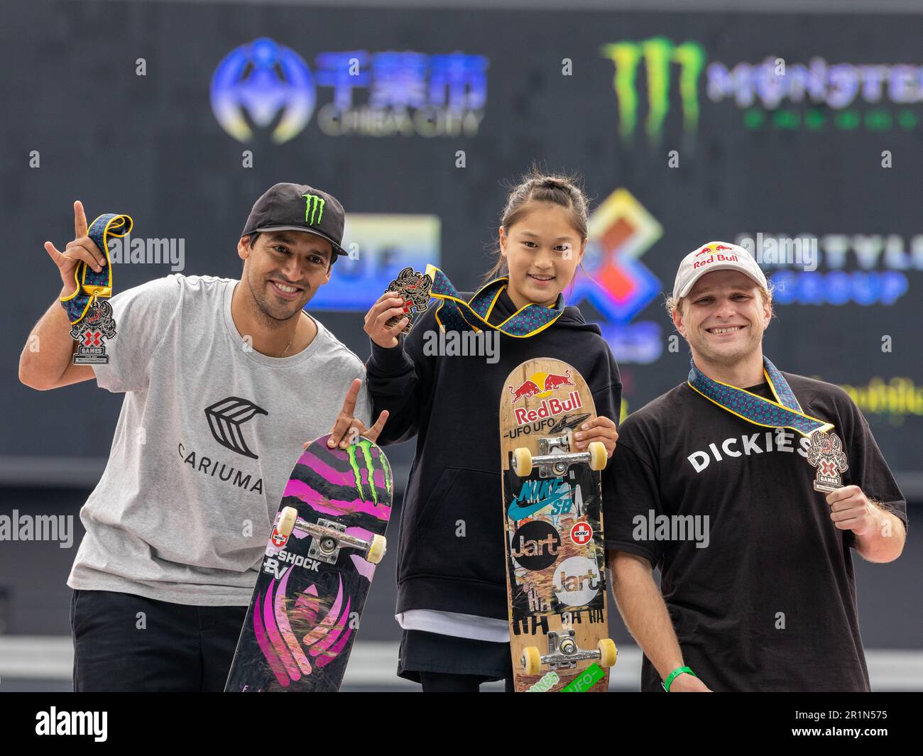 Ginwoo Onodera Gold Medal (JPN) Kelvin Hoefler Silver Medal (BRA) Jamie Foy  Bronze Medal (USA) May 14th, 2023 - Skateboard X Games 2023 Chiba Men's  Skateboard Street Final's At ZOZO Marine Stadium