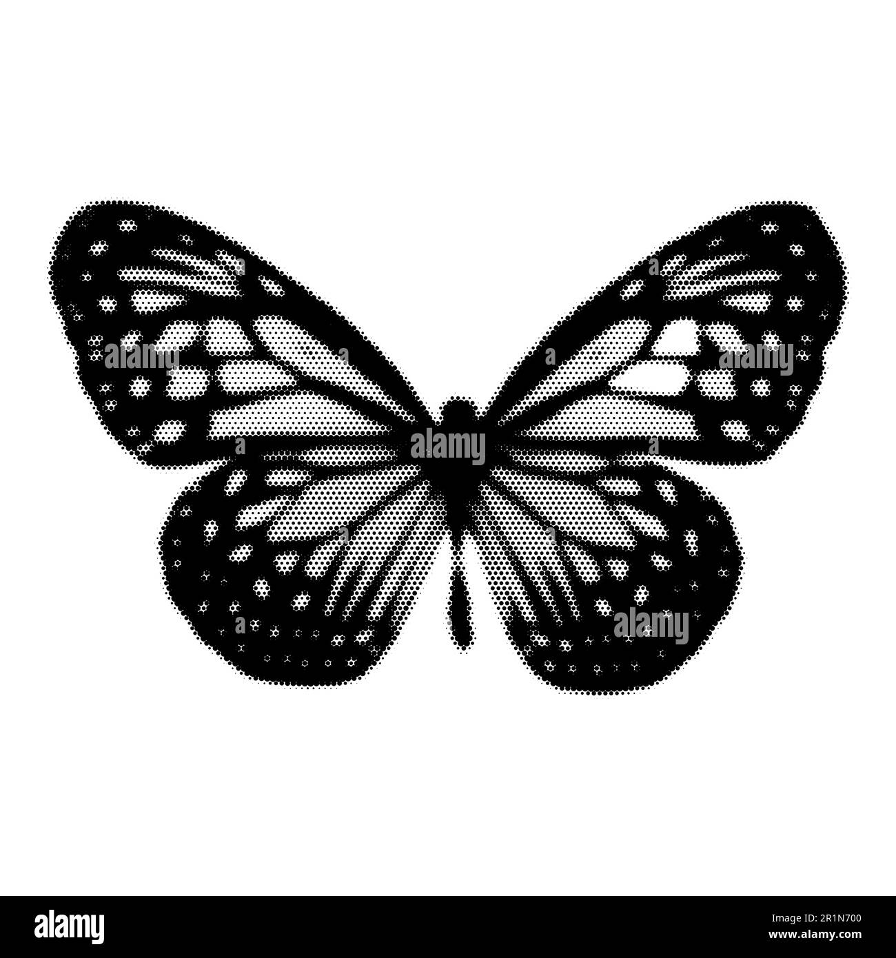 Halftone butterfly. Collage design element in trendy magazine style. Vector illustration with vintage grunge punk cutout shape Stock Vector