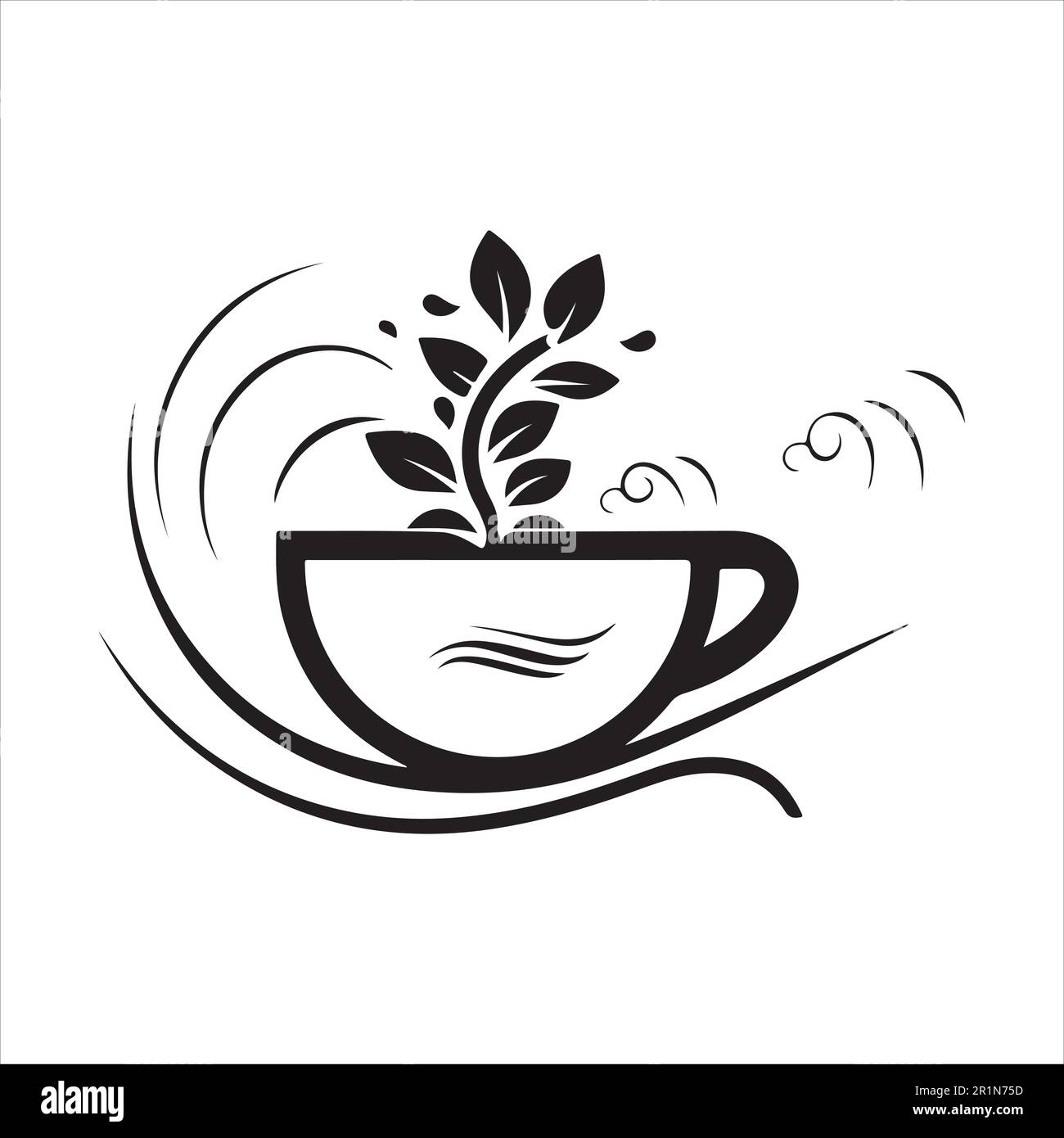 Illustration of Herbal traditional Tea. Tea Cup, tea leaves. Oriental
