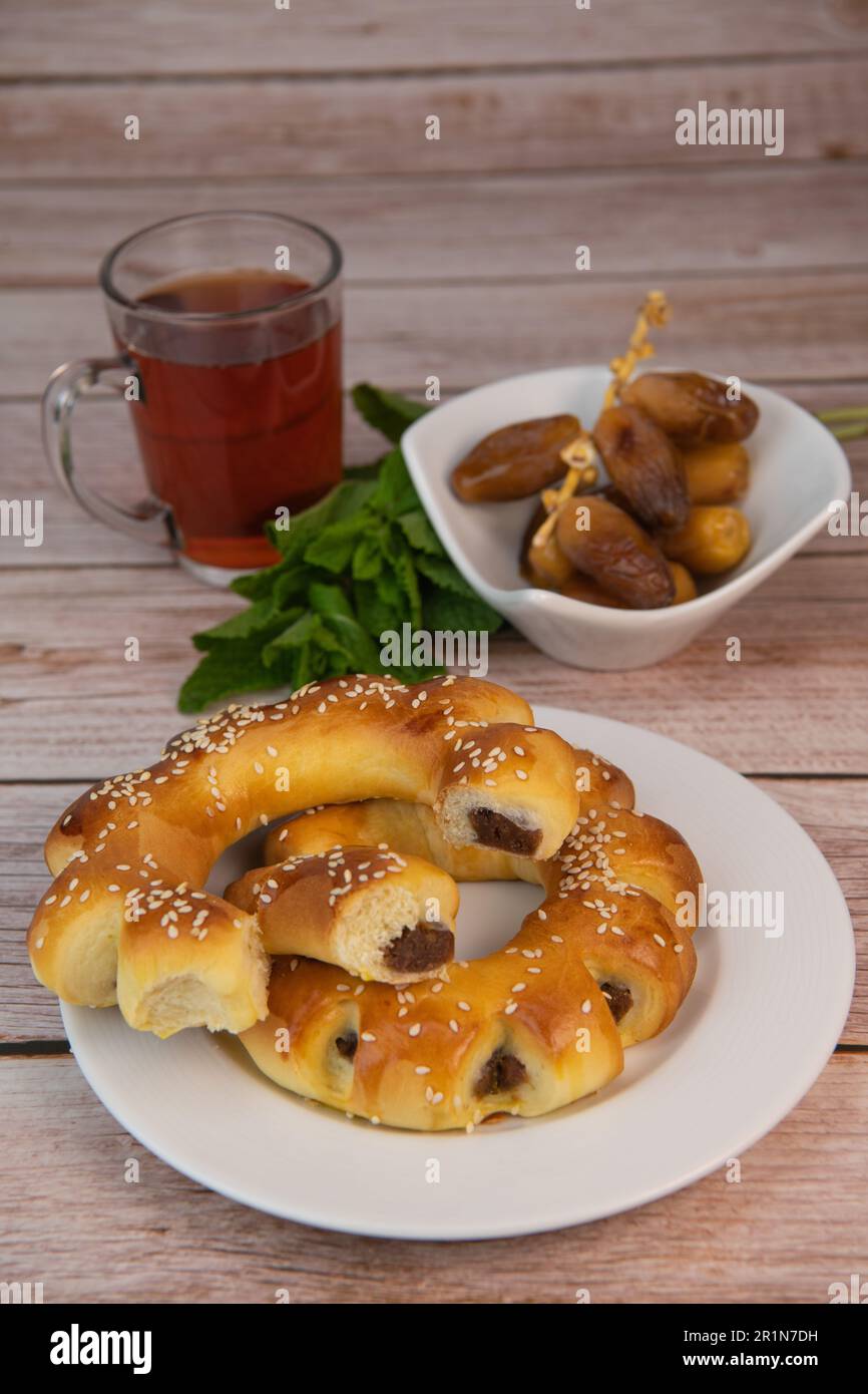 Maarouk Recipe Maarouk of Aleppo, soft brioche with date paste Stock Photo - Alamy