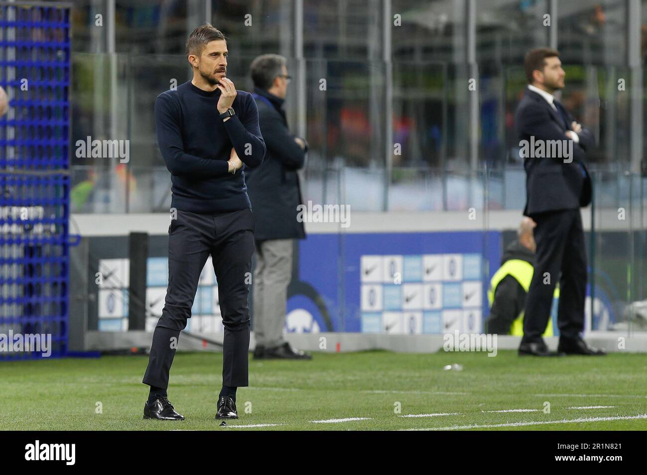 Milan, Italy. 13th May, 2023. Italy, Milan, may 13 2023: Alessio Dionisi (Sassuolo manager) follows the action in the first half during soccer game FC INTER vs SASSUOLO, Serie A Tim 2022-2023 day35 San Siro stadium (Photo by Fabrizio Andrea Bertani/Pacific Press) Credit: Pacific Press Media Production Corp./Alamy Live News Stock Photo
