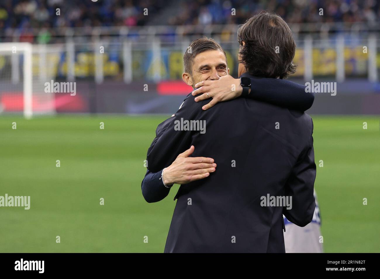 Milan, Italy. 13th May, 2023. Italy, Milan, may 13 2023: Alessio Dionisi (Sassuolo manager) and Simone Inzaghi (FC Inter manager) during soccer game FC INTER vs SASSUOLO, Serie A Tim 2022-2023 day35 San Siro stadium (Photo by Fabrizio Andrea Bertani/Pacific Press) Credit: Pacific Press Media Production Corp./Alamy Live News Stock Photo