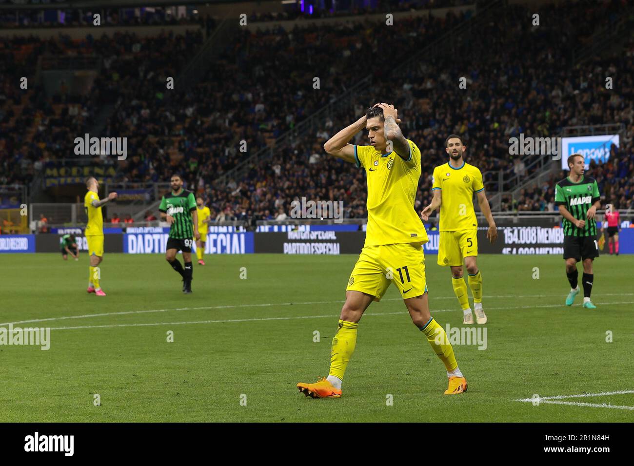 Milan, Italy. 13th May, 2023. Italy, Milan, may 13 2023: Joaquin Correa (FC Inter striker) upset for missing a good play in the first half during soccer game FC INTER vs SASSUOLO, Serie A Tim 2022-2023 day35 San Siro stadium (Photo by Fabrizio Andrea Bertani/Pacific Press) Credit: Pacific Press Media Production Corp./Alamy Live News Stock Photo