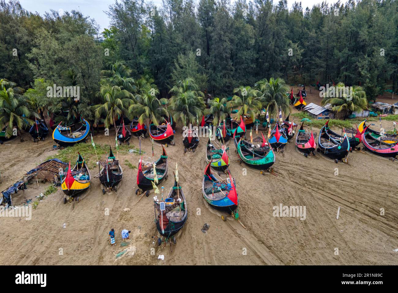 Cyclone Mokha has hit Myanmar hard. A part of its center passed over the island of St. Martin in Bangladesh. But coming from the sea to the ground, Mokha becomes much weaker. Due to this, there was no major damage. Cox's Bazar district administration had taken all kinds of preparations to deal with cyclone Mokha. Residents of the coastal areas were moved to shelters due to the fear of strong storm. Among them, there are more residents of Cox's Bazar's Nazirartek, Samitypara, Maheshkhali's Dhalghata, Sonadia, Gharibhanga and Qutubjom, Teknaf's Baharchhara, Shahpari Island and St. Martin Island. Stock Photo