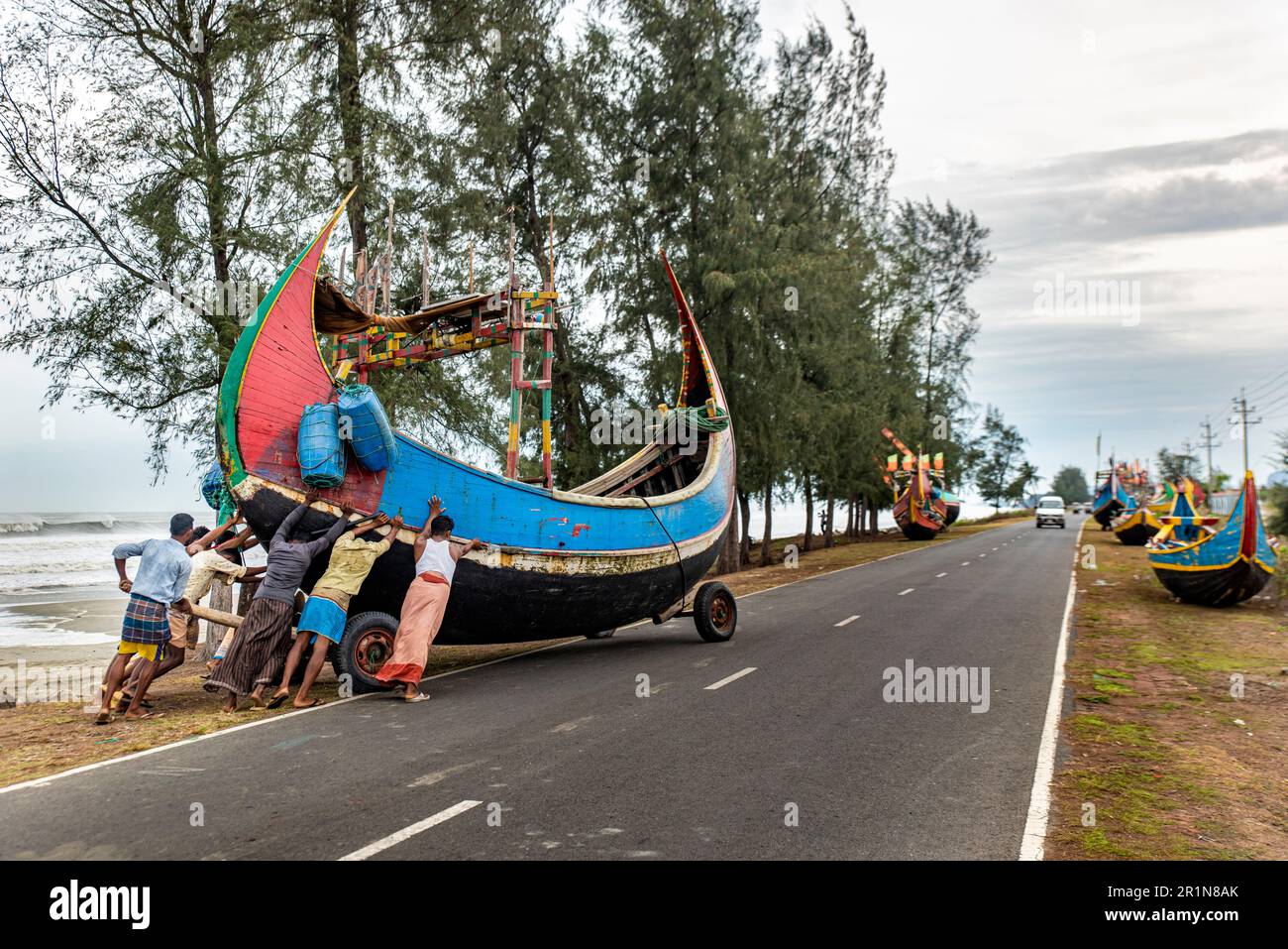 Cyclone Mokha has hit Myanmar hard. A part of its center passed over the island of St. Martin in Bangladesh. But coming from the sea to the ground, Mokha becomes much weaker. Due to this, there was no major damage. Cox's Bazar district administration had taken all kinds of preparations to deal with cyclone Mokha. Residents of the coastal areas were moved to shelters due to the fear of strong storm. Among them, there are more residents of Cox's Bazar's Nazirartek, Samitypara, Maheshkhali's Dhalghata, Sonadia, Gharibhanga and Qutubjom, Teknaf's Baharchhara, Shahpari Island and St. Martin Island. Stock Photo