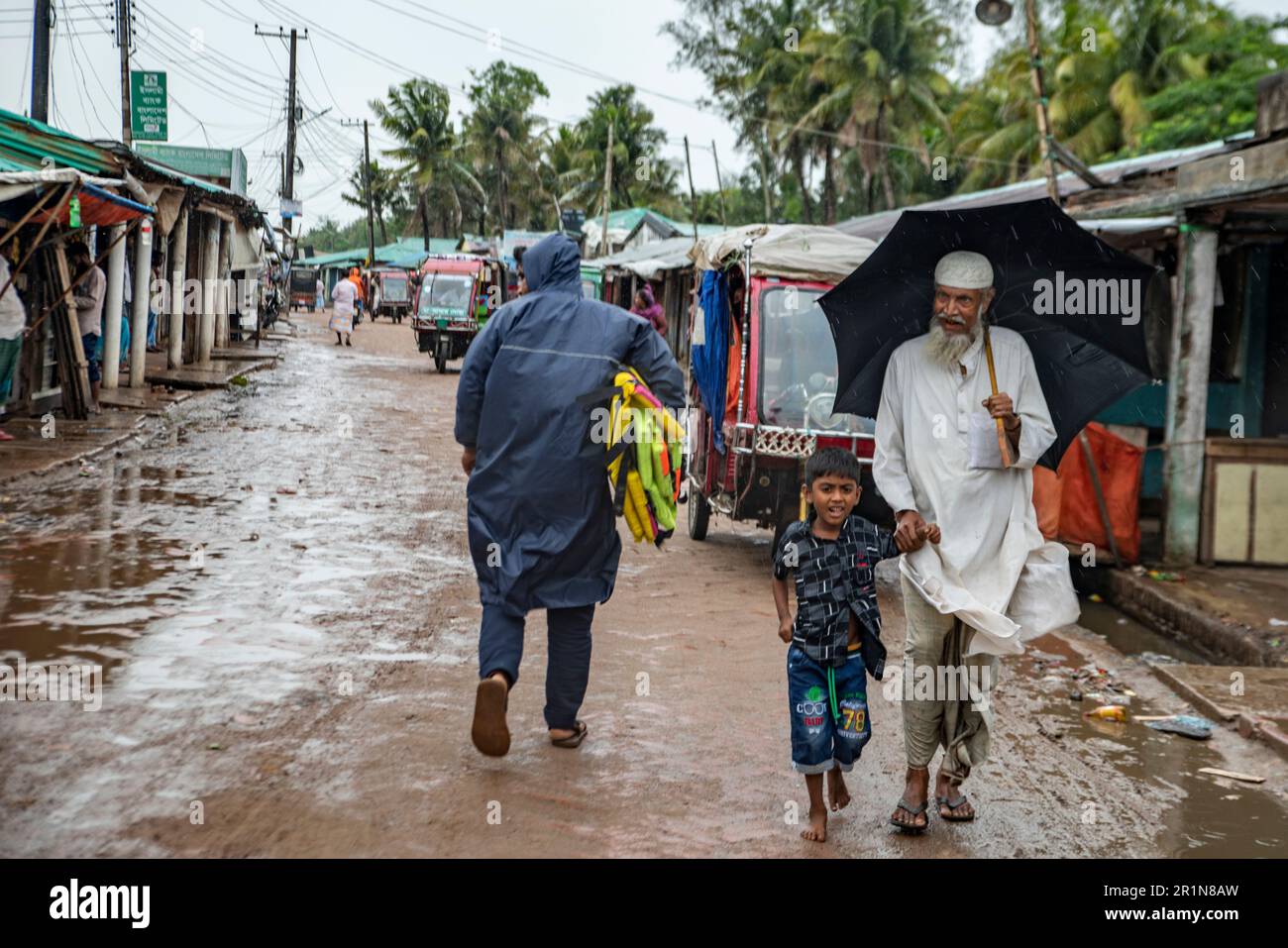Cyclone Mokha has hit Myanmar hard. A part of its center passed over the island of St. Martin in Bangladesh. But coming from the sea to the ground, Mokha becomes much weaker. Due to this, there was no major damage. Cox's Bazar district administration had taken all kinds of preparations to deal with cyclone Mokha. Residents of the coastal areas were moved to shelters due to the fear of strong storm. Among them, there are more residents of Cox's Bazar's Nazirartek, Samitypara, Maheshkhali's Dhalghata, Sonadia, Gharibhanga and Qutubjom, Teknaf's Baharchhara, Shahpari Island and St. Martin Island. Stock Photo