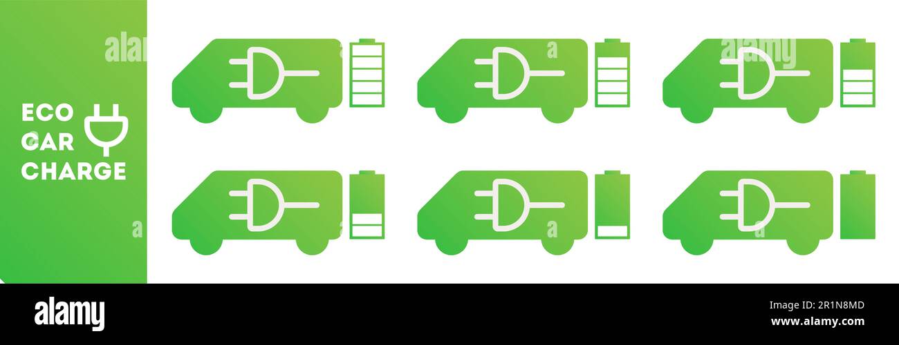 Charging eco car icons. Vector set icons isolated on white background Stock Vector