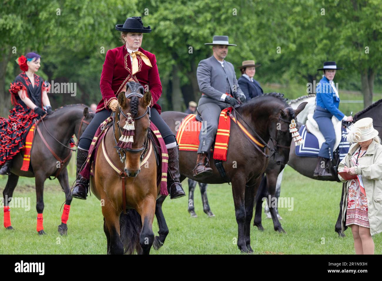 Riders participate in the Class 114 Purebred PRE, PRE Fusion and PRE Associated Breeds - Ridden (Spanish) at this years Royal Windsor Horse Show, UK Stock Photo