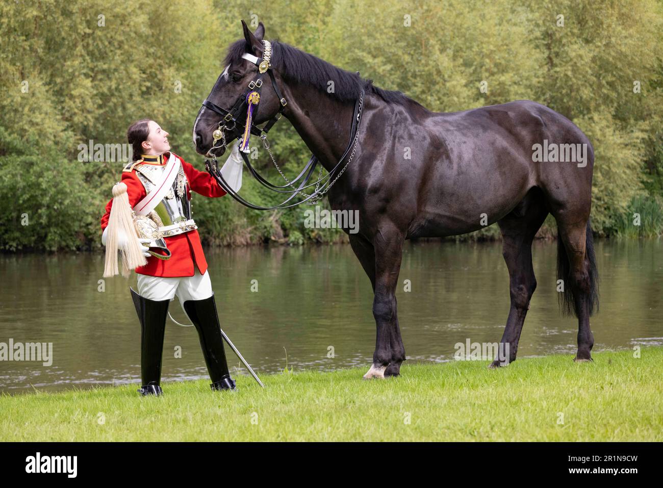 PHOTO:JEFF GILBERT 13th May 2023. Trooper Amy Brook, Household Cavalry Mounted Regiment Lifeguard and 1st place Best Turned Out Trooper who will escor Stock Photo