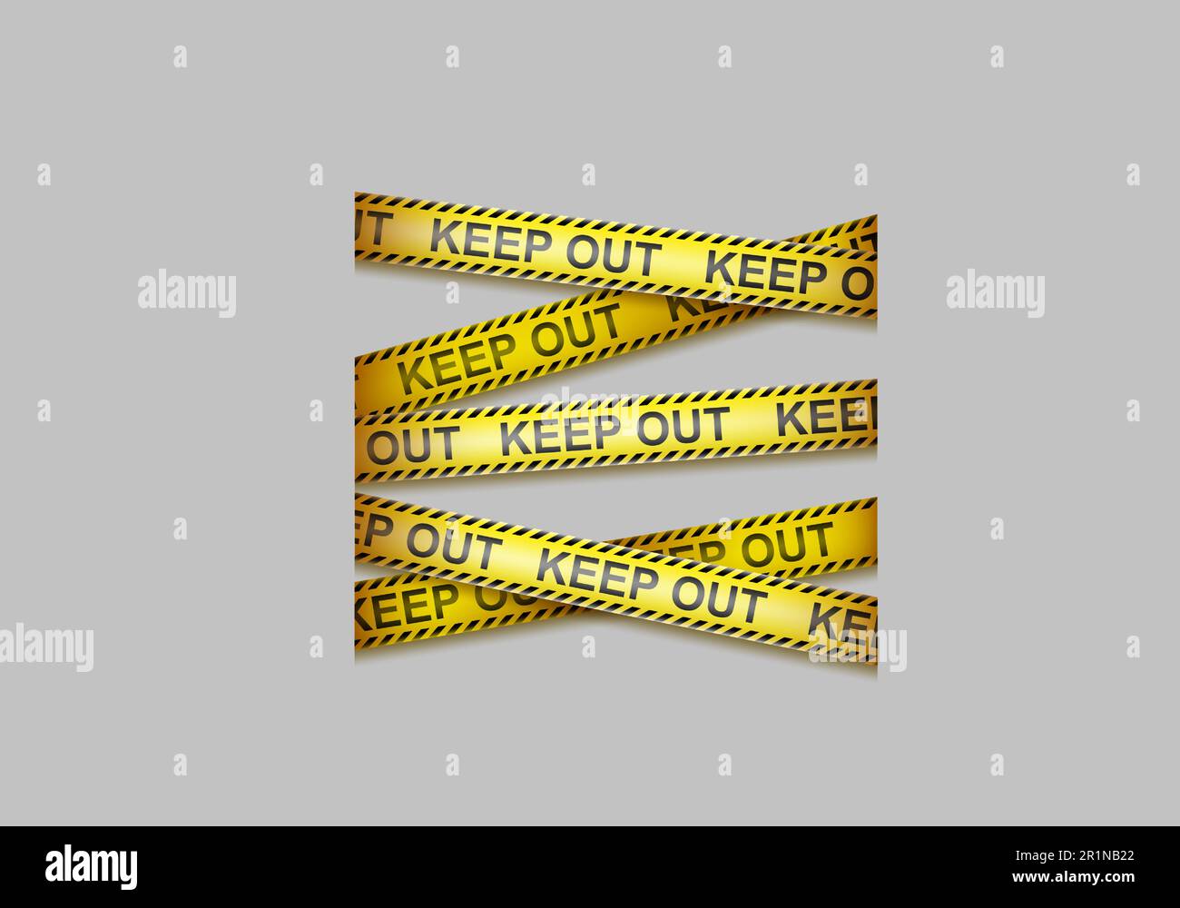 Caution tape with black and yellow lines and text keep out. Vector
