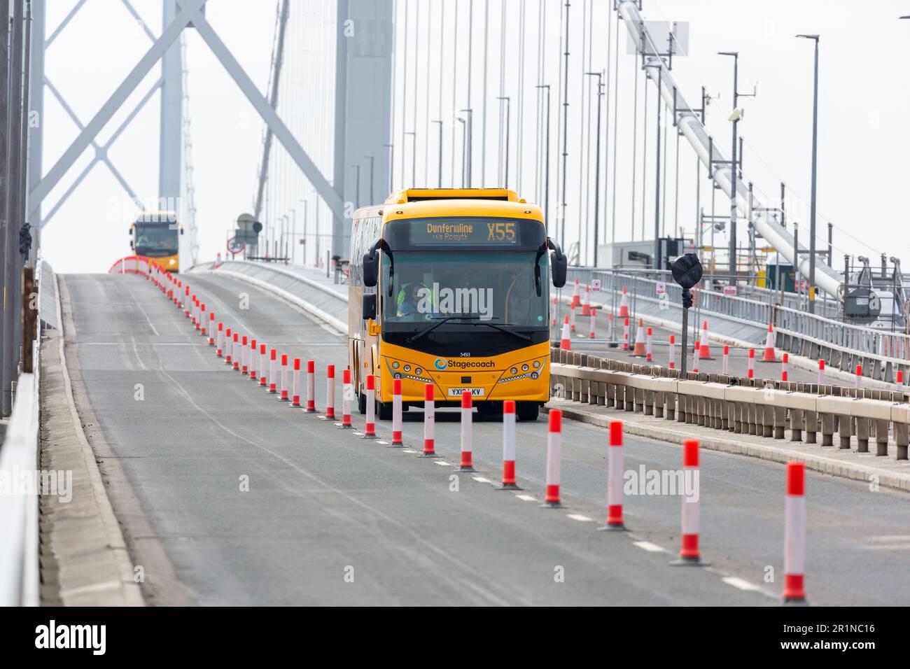A stagecoach X55  Bus on the Forth Road Bridge Stock Photo