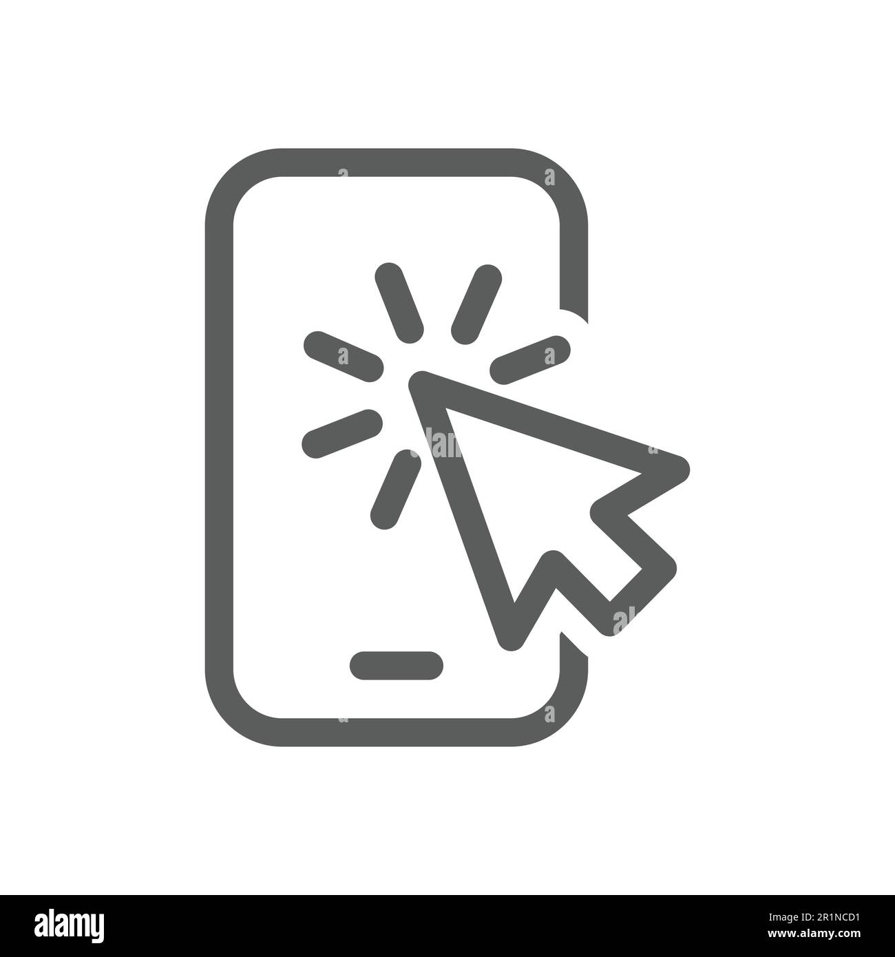 Smartphone screen and mouse arrow click. Phone and pointer line vector icon. Stock Vector