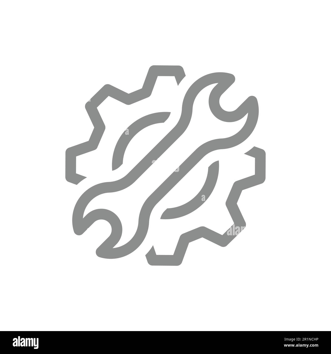 Gear with spanner or wrench line vector icon set setup settings
