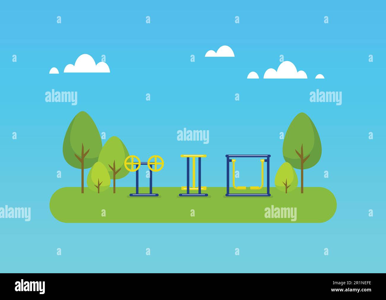 Outdoor gym exercise equipment at public park. Vector illustration