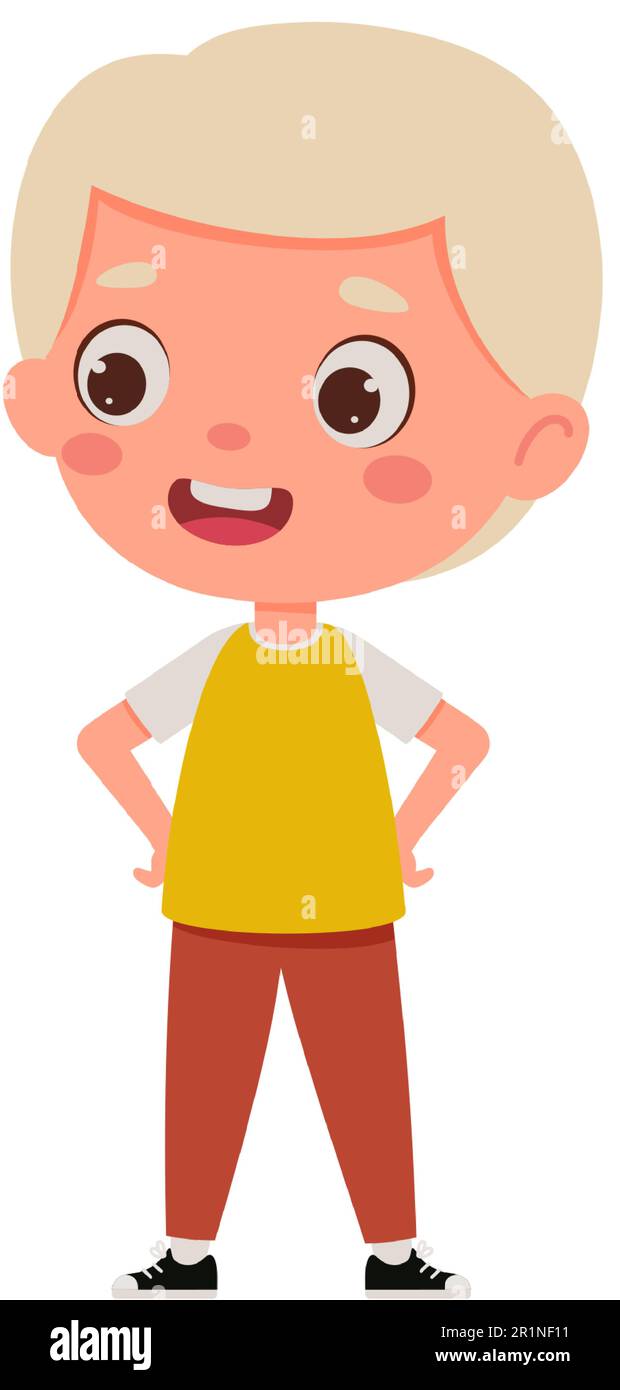 Cute cartoon little boy with blond hair. Little schoolboy character ...