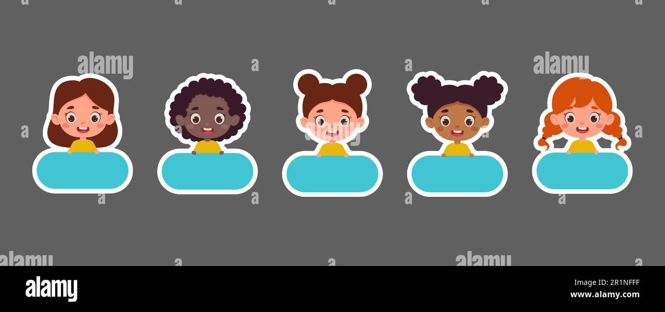 Cute kid girl name tags for school. Sticky labels set for children name