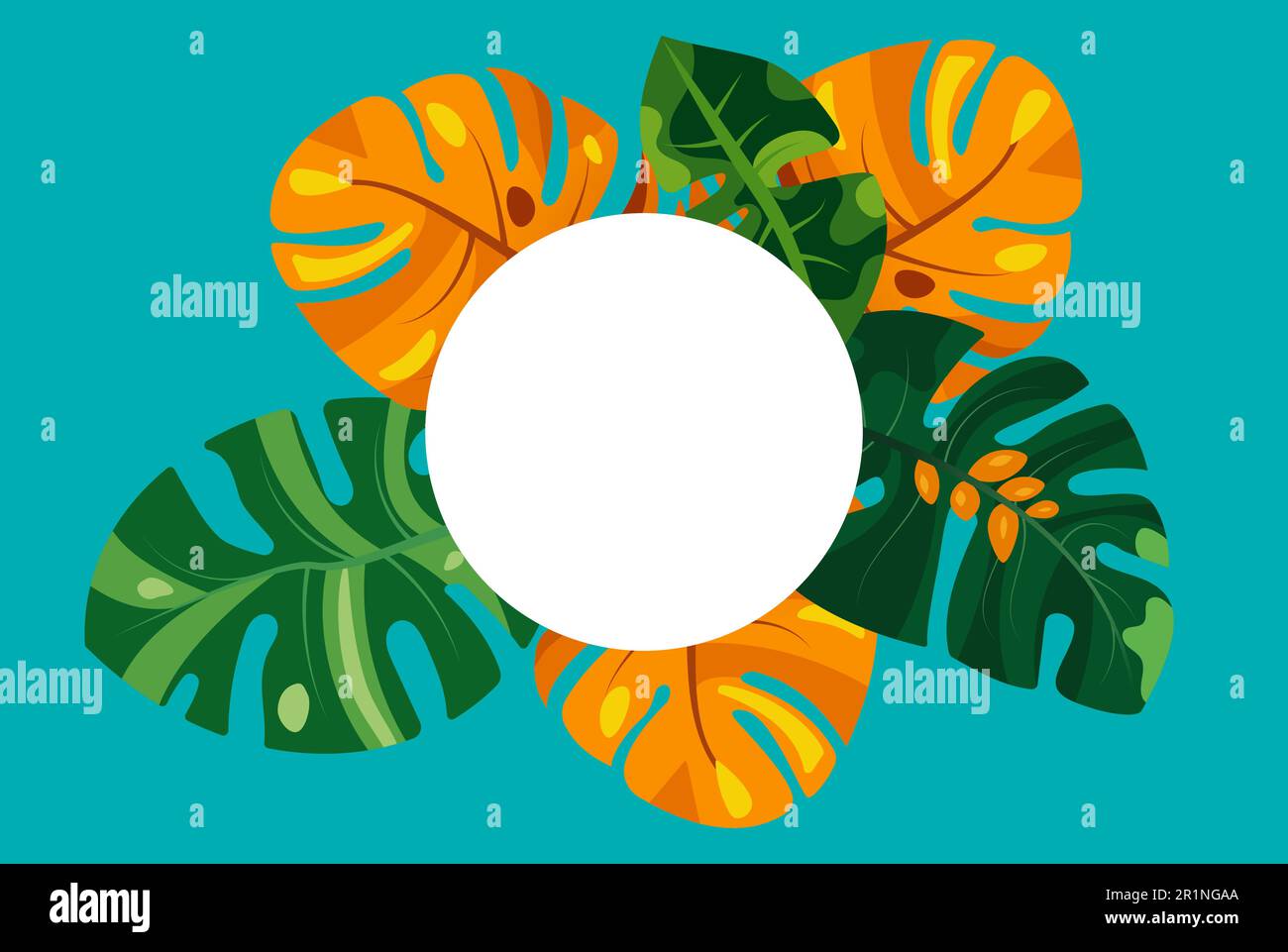 Tropical green leaves with white round frame for text Stock Vector ...