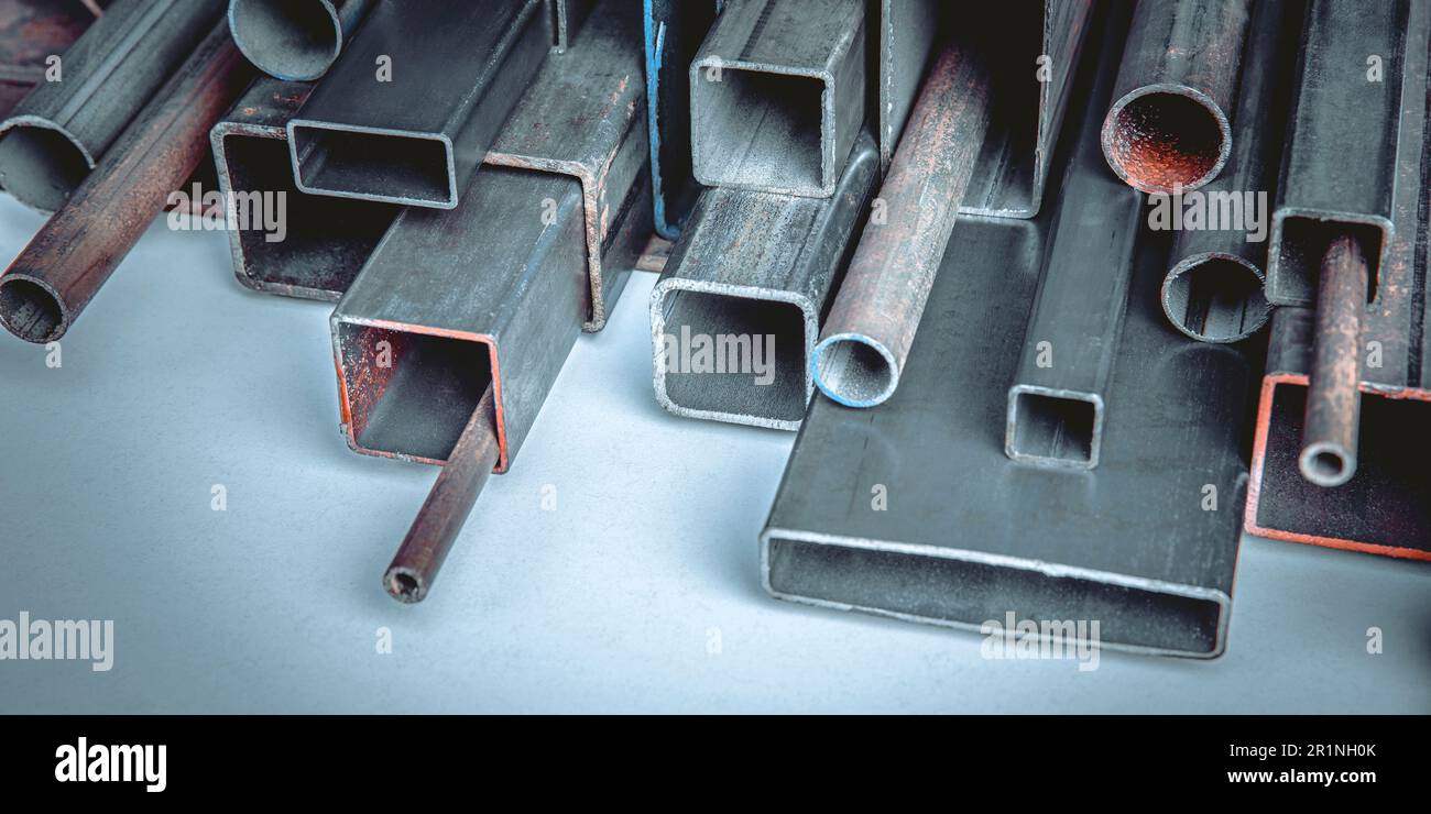 metal profiles in iron background Stock Photo