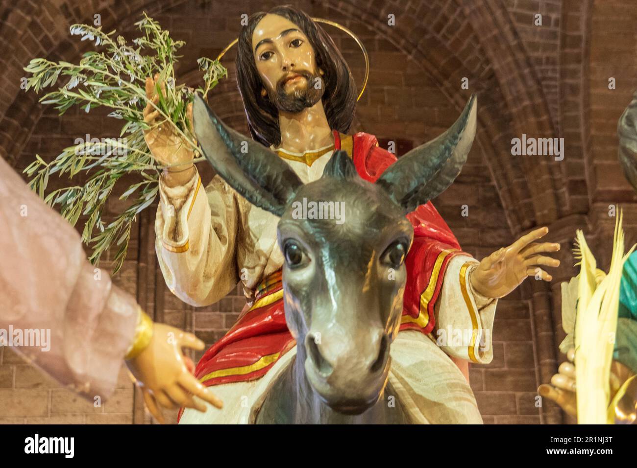The statue of Jesus Christ entering on the donkey during the celebration of Holy Week in