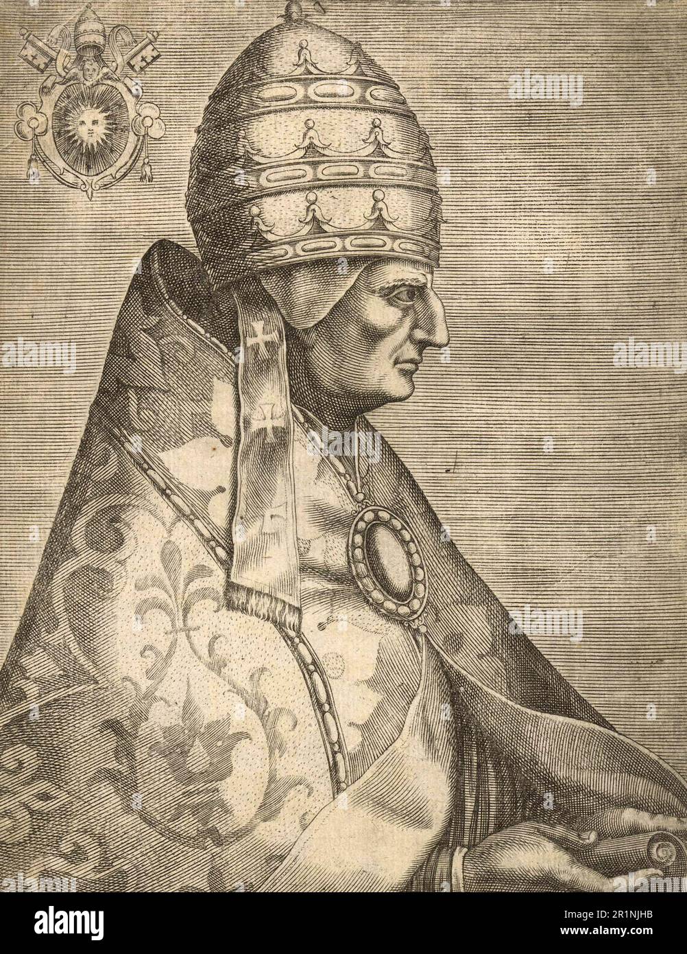 Pietro Philargi of Candia, Petros Philargis de Candia or Philaretos (1340 to May 3, 1410) was antipope to Gregory XII in Rome and Benedict XIII in Avignon from 1409 to 1410 as Alexander V, Historical, digitally restored reproduction from a 19th century original.  /  Pietro Philargi von Candia, Petros Philargis de Candia oder Philaretos (1340 bis 3. Mai 1410) war von 1409 bis 1410 als Alexander V. Gegenpapst zu Gregor XII. in Rom und Benedikt XIII. in Avignon, Historisch, digital restaurierte Reproduktion von einer Vorlage aus dem 19. Jahrhundert Stock Photo