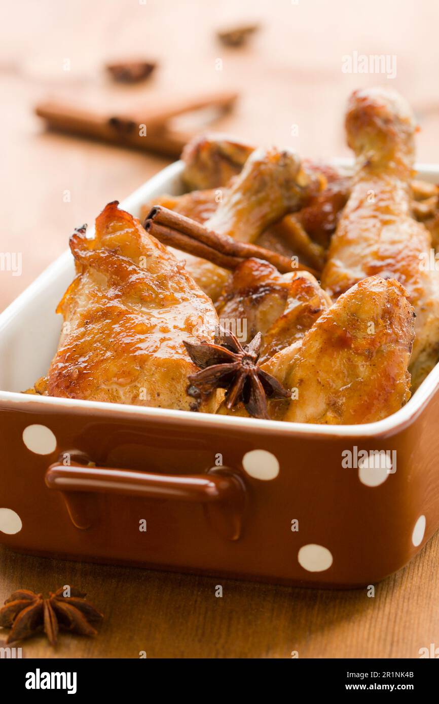 roasted chicken with soy sauce,orange juice,ginger,cinnamon,garlic and