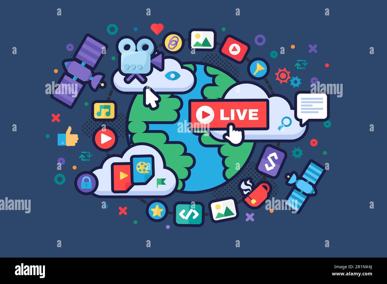 Global news concept icon. Social media producing tools. Live stream