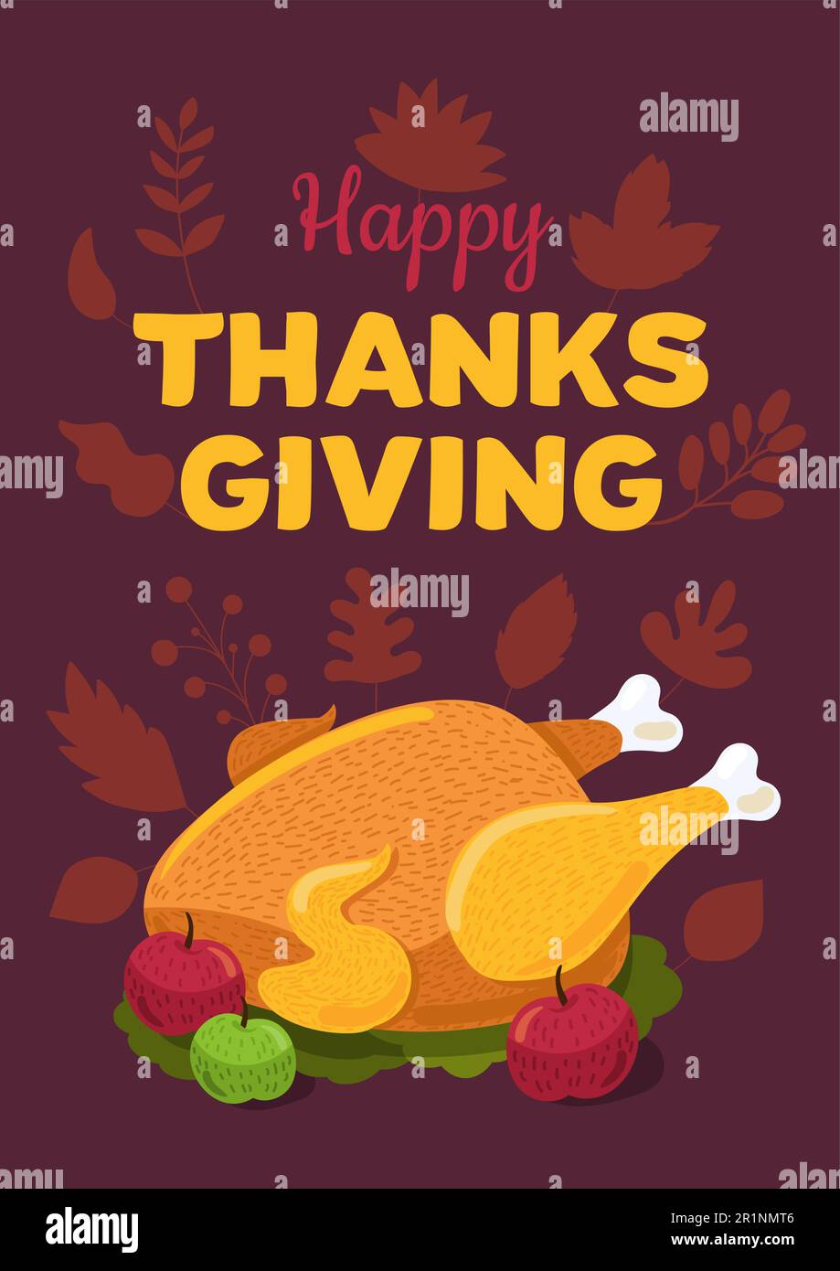Happy Thanksgiving day flat vector greeting card template. Holiday ...