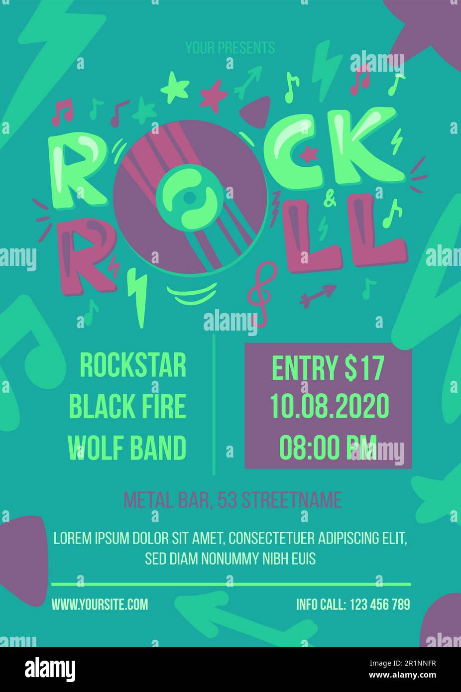 Retro Rock and Roll Music Fest Poster Template. Advertising Banner